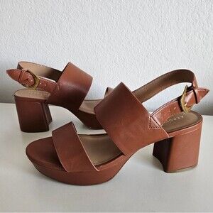 NEW Aerosoles | Camilia Cognac Brown Gold Buckle Heel Platform Sandal, Womens 11